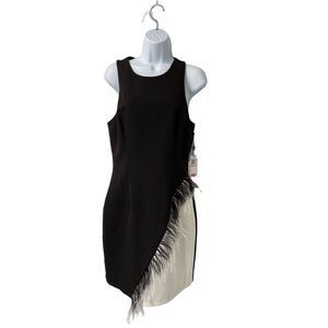 Laundry by Shelli Segal Feather Cocktail Dress Party Black White Size‎ 6